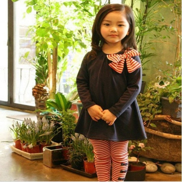 Baby Girl Clothes Set Spring Long Sleeve T-shirt Bow Stripe Leggings For Girls Pants Clothes Cotton Fashion Kids Clothes Set