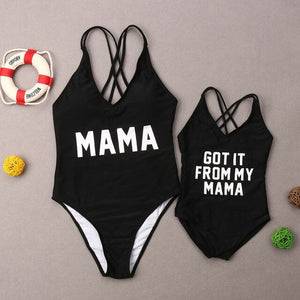 2019 Summer New Arrival Family Matching Letter Swimsuit Mother Daughter MAMA Print Bandage Mom And Kid Swimwear Sets