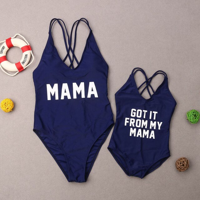 2019 Summer New Arrival Family Matching Letter Swimsuit Mother Daughter MAMA Print Bandage Mom And Kid Swimwear Sets