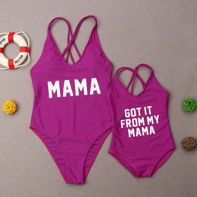 2019 Summer New Arrival Family Matching Letter Swimsuit Mother Daughter MAMA Print Bandage Mom And Kid Swimwear Sets