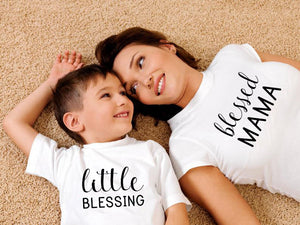 Blessed Mama and Little Blessing Mother Daughter Son Clothes Family Look Matching Outfits Tshirt Mommy and Me Clothing