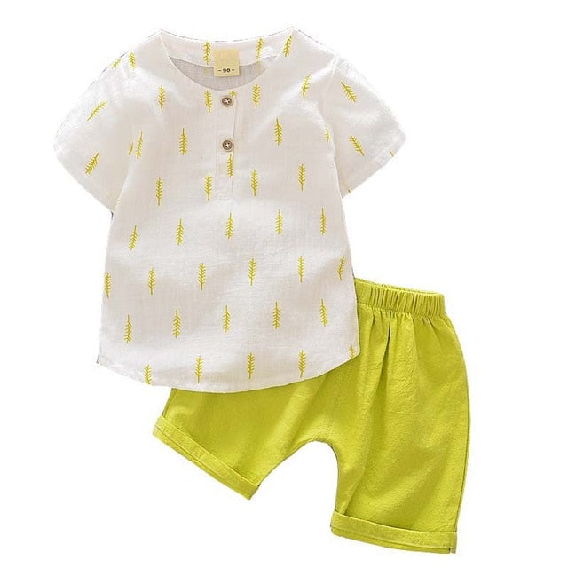 Casual Toddler Outfits Baby Boy Summer Clothes Newborn Boy Clothing Set Sports T-shirt+ Shorts Suits Leaves Print Clothes