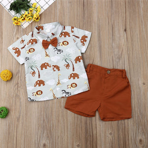 2019 Summer Toddler Kids Outfit Baby Boys Clothes Set Short Sleeve Bowtie shirt+Shorts Gentlemen Suit 2pcs Children Clothing