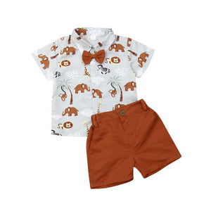 2019 Summer Toddler Kids Outfit Baby Boys Clothes Set Short Sleeve Bowtie shirt+Shorts Gentlemen Suit 2pcs Children Clothing