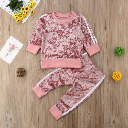 2019 Autumn Winter Velvet Kids Baby Girls Clothes Sets Solid Long Sleeve T-shirt Tops + Pants 2PCS Outfit Sets 1-5T Dropshipping