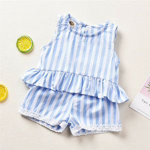 Casual Toddler Baby Girl Summer Stripe Tops Shorts Outfits Set Clothes 0-24M