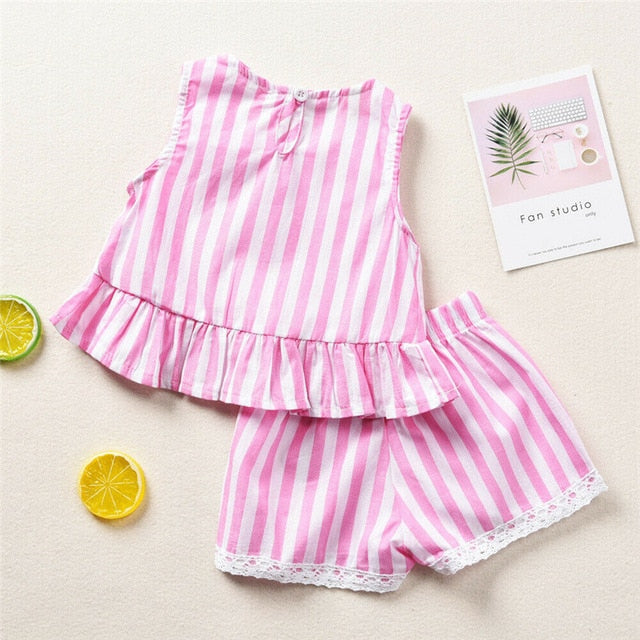 Casual Toddler Baby Girl Summer Stripe Tops Shorts Outfits Set Clothes 0-24M