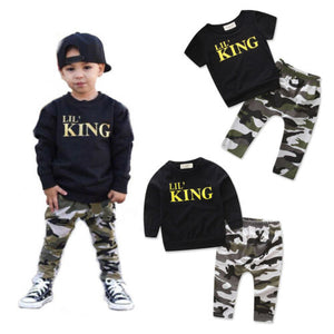 2pcs Toddler Infant Kid Baby Boys T-shirt Tops + Long Pants Outfits King Print Baby Casual Clothes Set 1-6Y