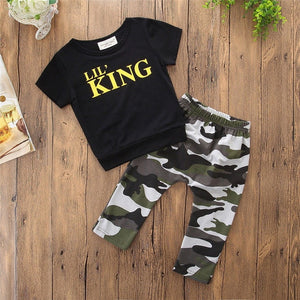 2pcs Toddler Infant Kid Baby Boys T-shirt Tops + Long Pants Outfits King Print Baby Casual Clothes Set 1-6Y