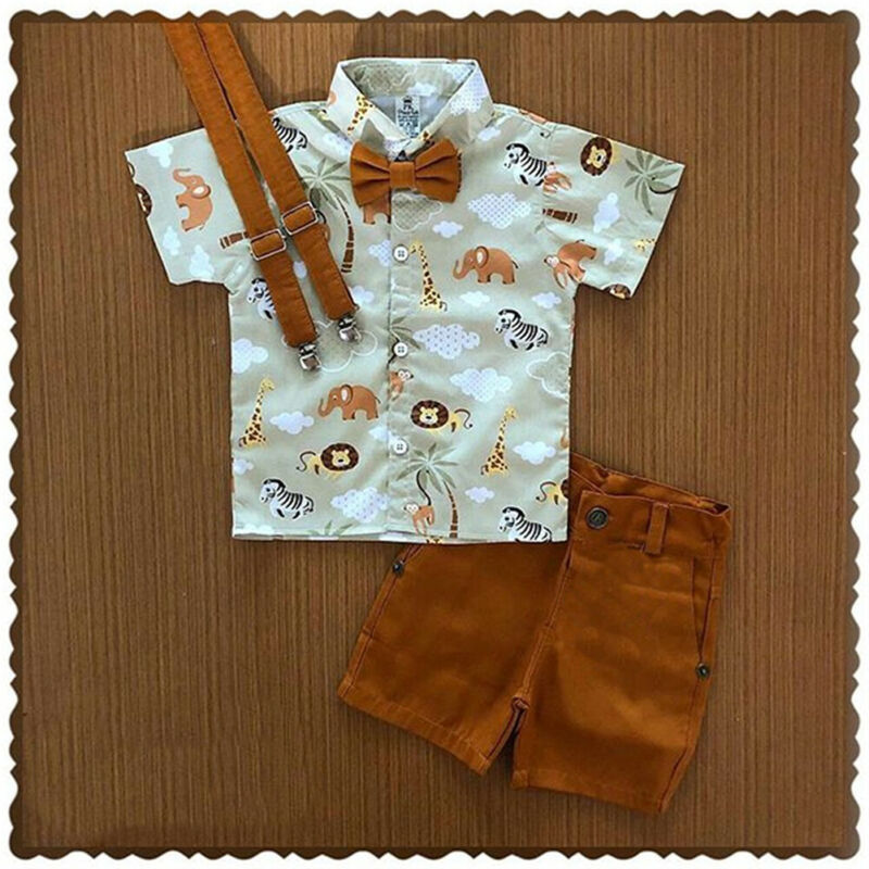 2019 2pcs Gentleman Casual Suit for Toddler Kids Baby Boys Animal T-Shirt Shorts Children's Boy Summer Clothes Set