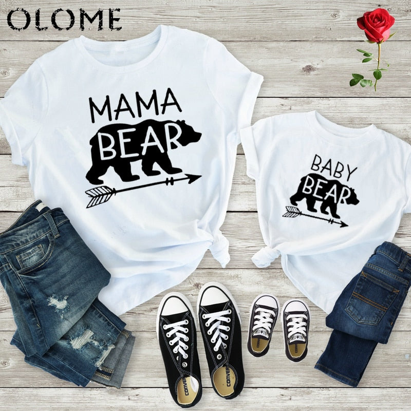 Mama Bear Baby Bear Matching Shirts Mommy and Me T Shirts Women Son Daughter Mum Tops Kids Baby Girl Boys Casual T Shirt Outfits