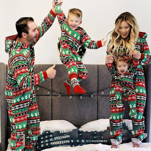 Christmas Print Onesies Parent-child Clothing Family Christmas Pajamas Suit Hooded Jumpsuit Pajamas 130