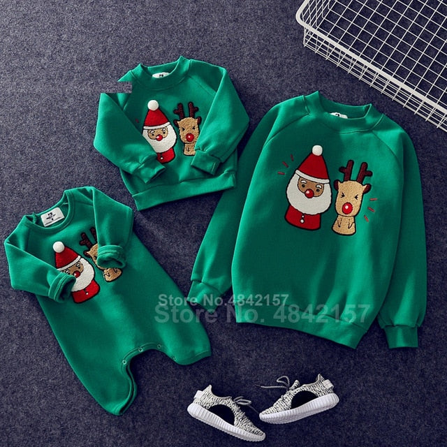 19colors 2019 New Year Family Christmas Sweaters Xmas Hoodies Pajamas Warm Santa Claus Elk Embroidery Adult Kids Sweatshirt Gift