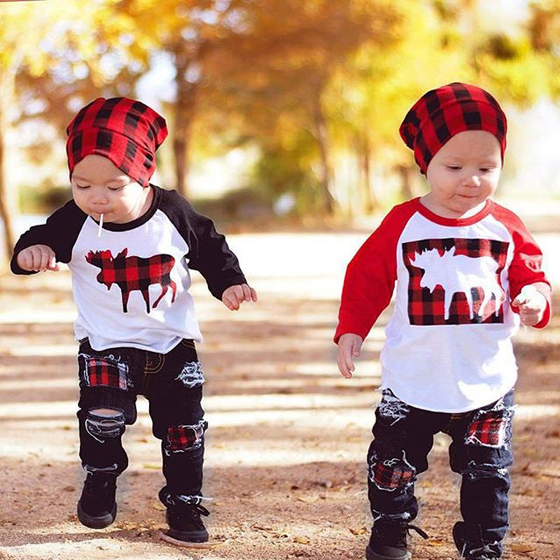 Newborn Kids Baby Boys Long Sleeve Tops T Shirt + Denim Pants Set Children Outfits Clothes 5T