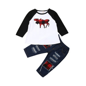 Newborn Kids Baby Boys Long Sleeve Tops T Shirt + Denim Pants Set Children Outfits Clothes 5T