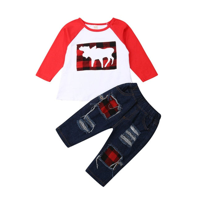 Newborn Kids Baby Boys Long Sleeve Tops T Shirt + Denim Pants Set Children Outfits Clothes 5T