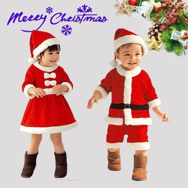 2020 New Year Children's Christmas clothes Santa Claus role-playing costumes Carnival party Christmas girl red dress boy