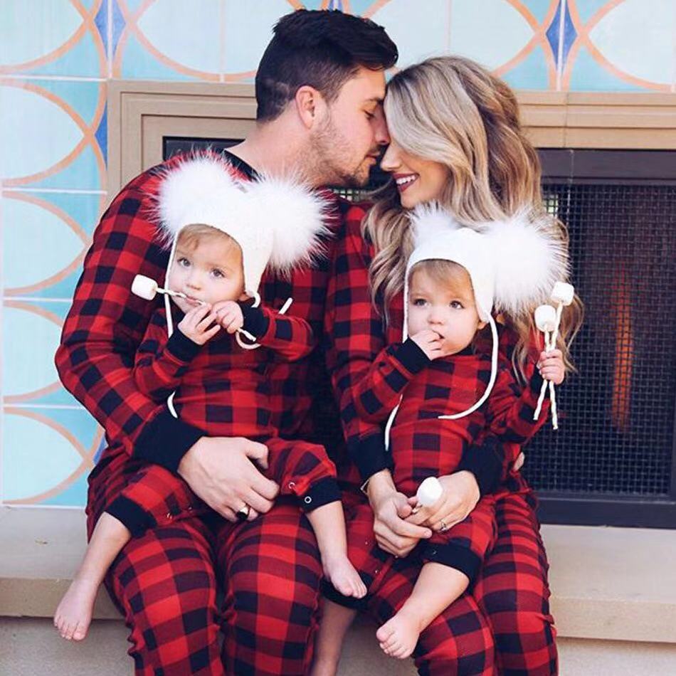 Family Matching clothes Christmas pajamas baby plaid romper adult  pajama party set  nightclothes Daddy  Mommy And Me Clothes