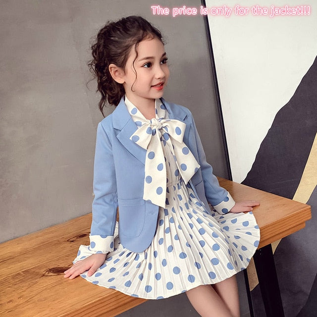 New children's clothing girls baby spring and autumn clothes girls casual blazer solid color dot dress cloth set suit 3-11Y