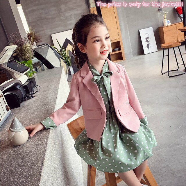 New children's clothing girls baby spring and autumn clothes girls casual blazer solid color dot dress cloth set suit 3-11Y