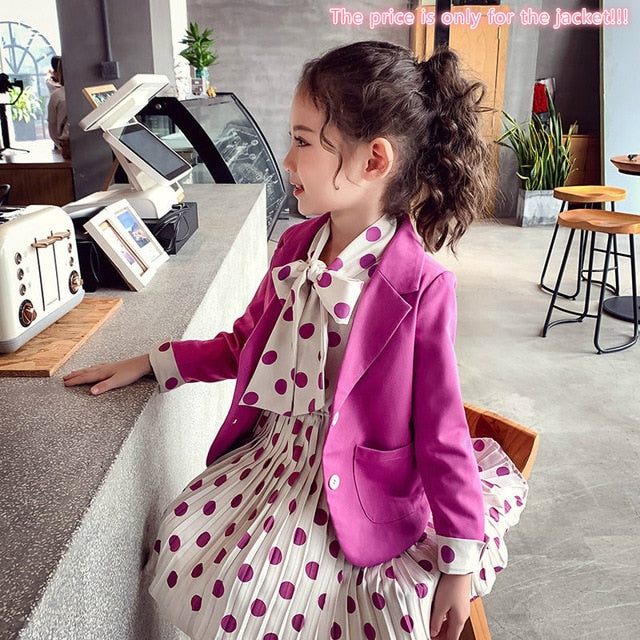 New children's clothing girls baby spring and autumn clothes girls casual blazer solid color dot dress cloth set suit 3-11Y