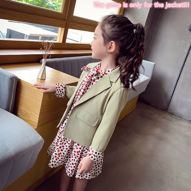 New children's clothing girls baby spring and autumn clothes girls casual blazer solid color dot dress cloth set suit 3-11Y