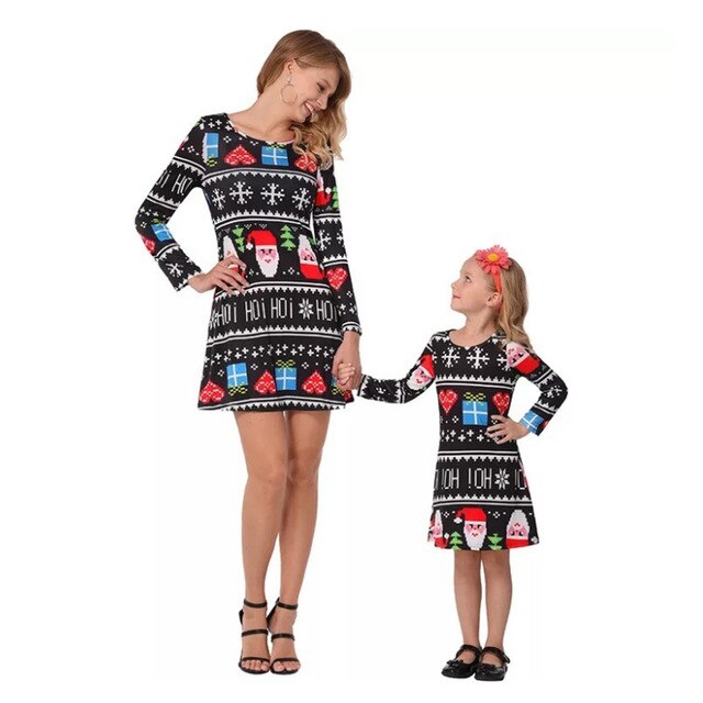 LOOZYKIT Mom and Daughter Dress 2019 New Autumn Christmas Family Matching Clothes Christmas Pajamas Dresses Xmas Clothes