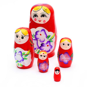 JIMITU 5PCS/Set Lovely Matryoshka Wooden Dolls Nesting Babushka Russian Hand Paint for Kids Christmas Toys Gifts dolls for kids