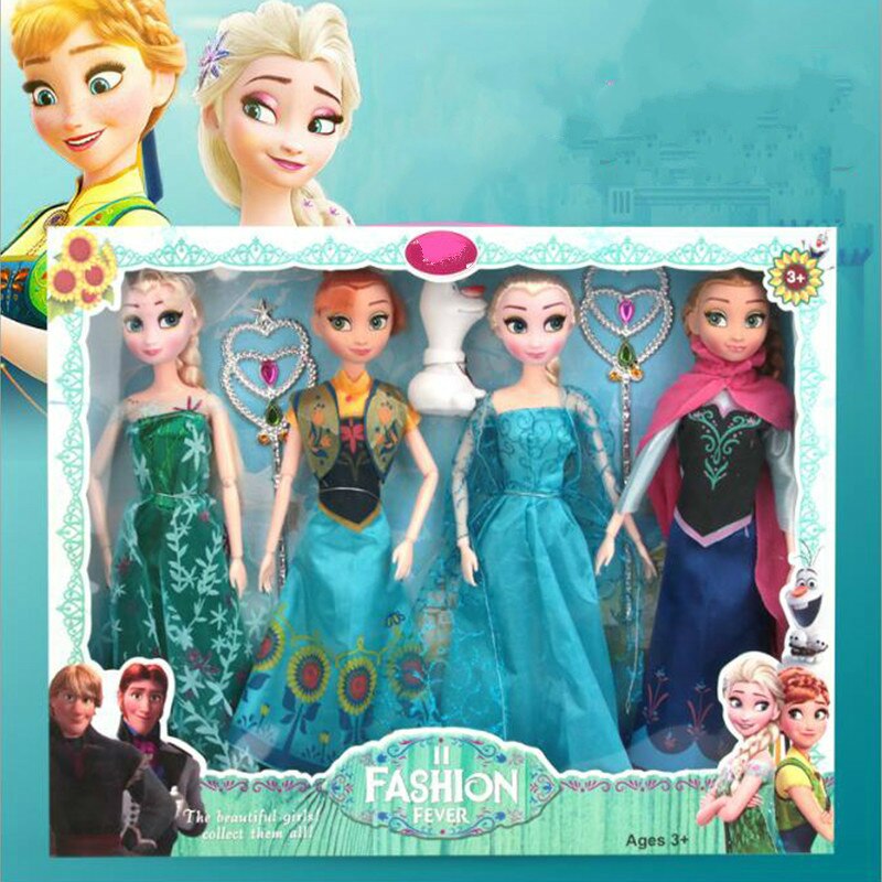 4PCS 30cm Original Box High Quality Anna and Elsa Boneca Elsa Doll Fever 2 Princess Dolls Figures Girls Toys Children Gift Set