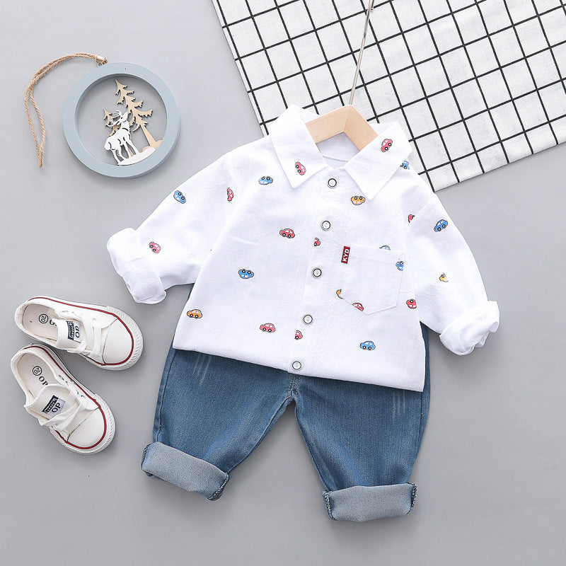 2019 Autumn Baby Boys Cartoon Clothes Suits Toddler Infant Clothing Kids Cute Car Shirt Pants 2Pcs/sets Children Casual Costume