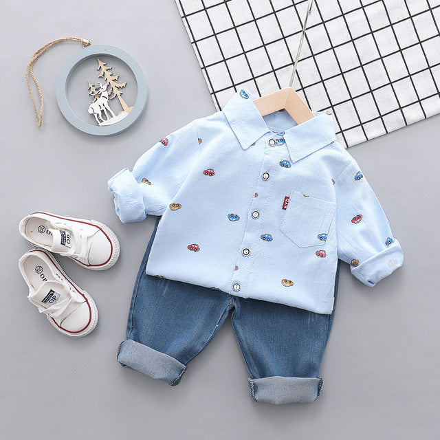 2019 Autumn Baby Boys Cartoon Clothes Suits Toddler Infant Clothing Kids Cute Car Shirt Pants 2Pcs/sets Children Casual Costume