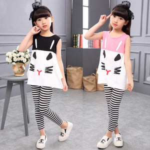 Children Girl Summer wear outfit 3-14Y Teen clothing sets shirts+pants 2pcs girls clothes sets