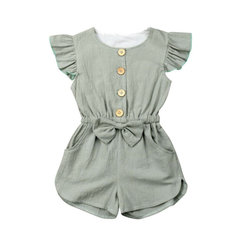 2019 Brand Toddler Baby Girl Clothes Romper Bowknot Casual Jumpsuit Kids Summer Ruffle Sleeve Solid  Playsuit Loose Outfit 1-6T