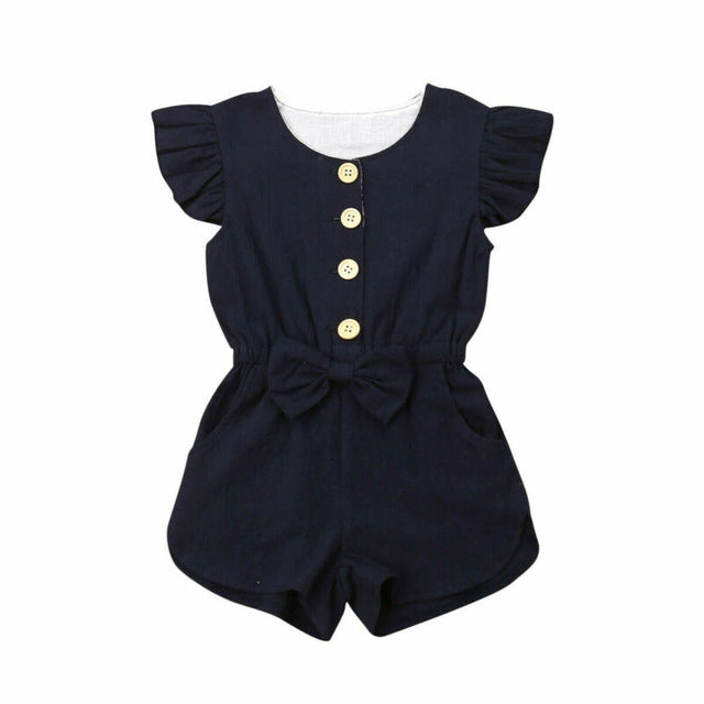 2019 Brand Toddler Baby Girl Clothes Romper Bowknot Casual Jumpsuit Kids Summer Ruffle Sleeve Solid  Playsuit Loose Outfit 1-6T