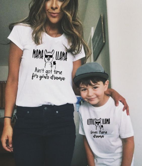 1pcs Mama Llama & Little Llama Mommy and Me Shirt 2019 New Print Family T Shirt Mom and Kid Clothes Short Sleeve Family Outfits