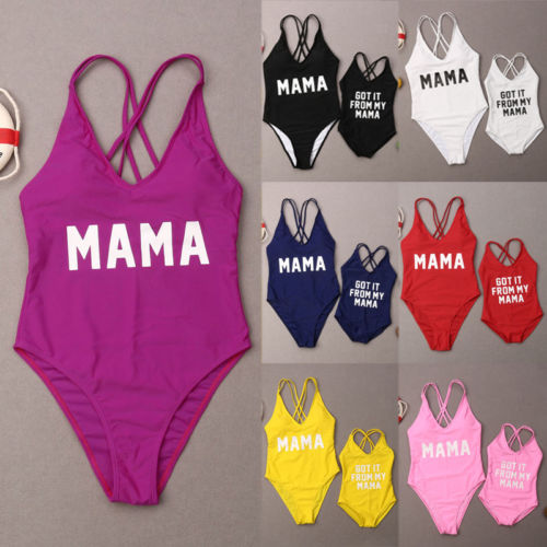 2019 Summer New Arrival Family Matching Letter Swimsuit Mother Daughter MAMA Print Bandage Mom And Kid Swimwear Sets