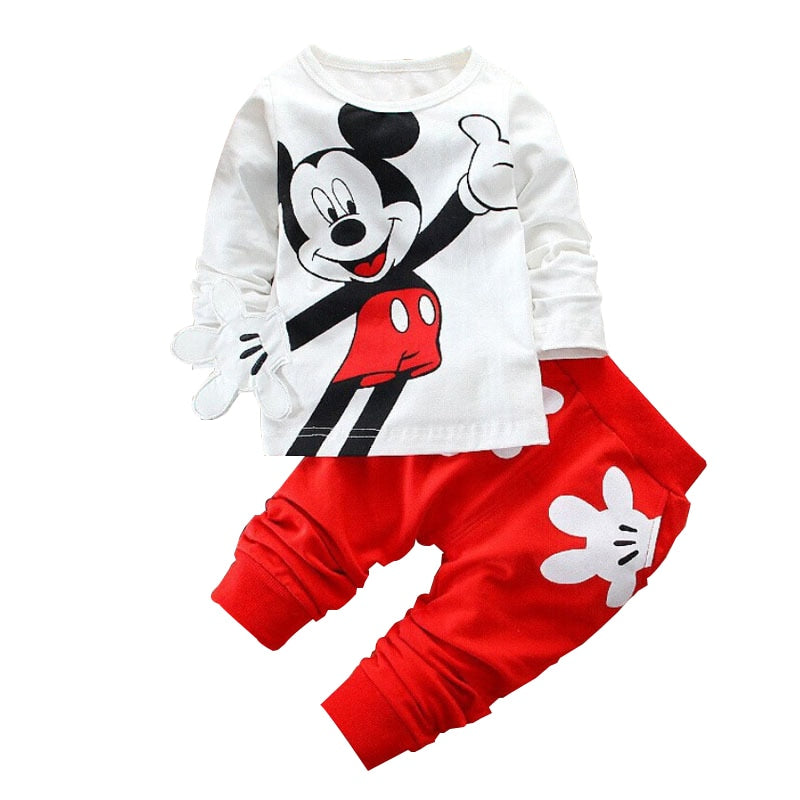 Spring Autumn New Children Boys Clothes Mickey Minnie Children Boys Clothes Mickey Set Cartoon Baby Girl Long-sleeved Two-piece