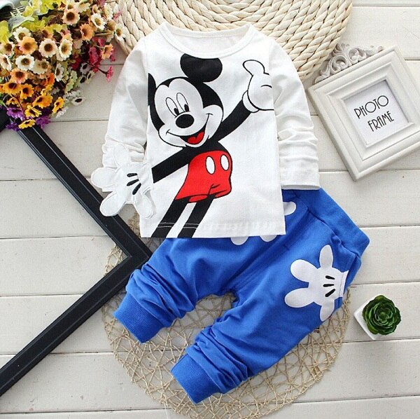 Spring Autumn New Children Boys Clothes Mickey Minnie Children Boys Clothes Mickey Set Cartoon Baby Girl Long-sleeved Two-piece