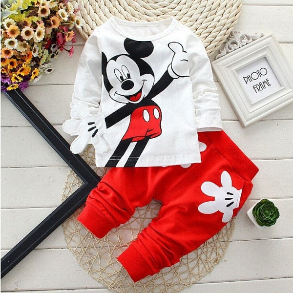 Spring Autumn New Children Boys Clothes Mickey Minnie Children Boys Clothes Mickey Set Cartoon Baby Girl Long-sleeved Two-piece