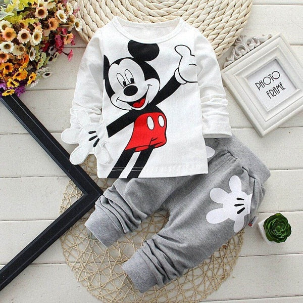 Spring Autumn New Children Boys Clothes Mickey Minnie Children Boys Clothes Mickey Set Cartoon Baby Girl Long-sleeved Two-piece