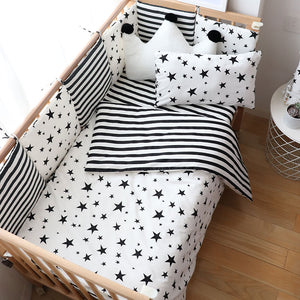 Baby Bedding Set Nordic Striped Star Crib Bedding Set With Bumper Cotton Soft Baby Bed Linen Items For Newborns Nursery Decor