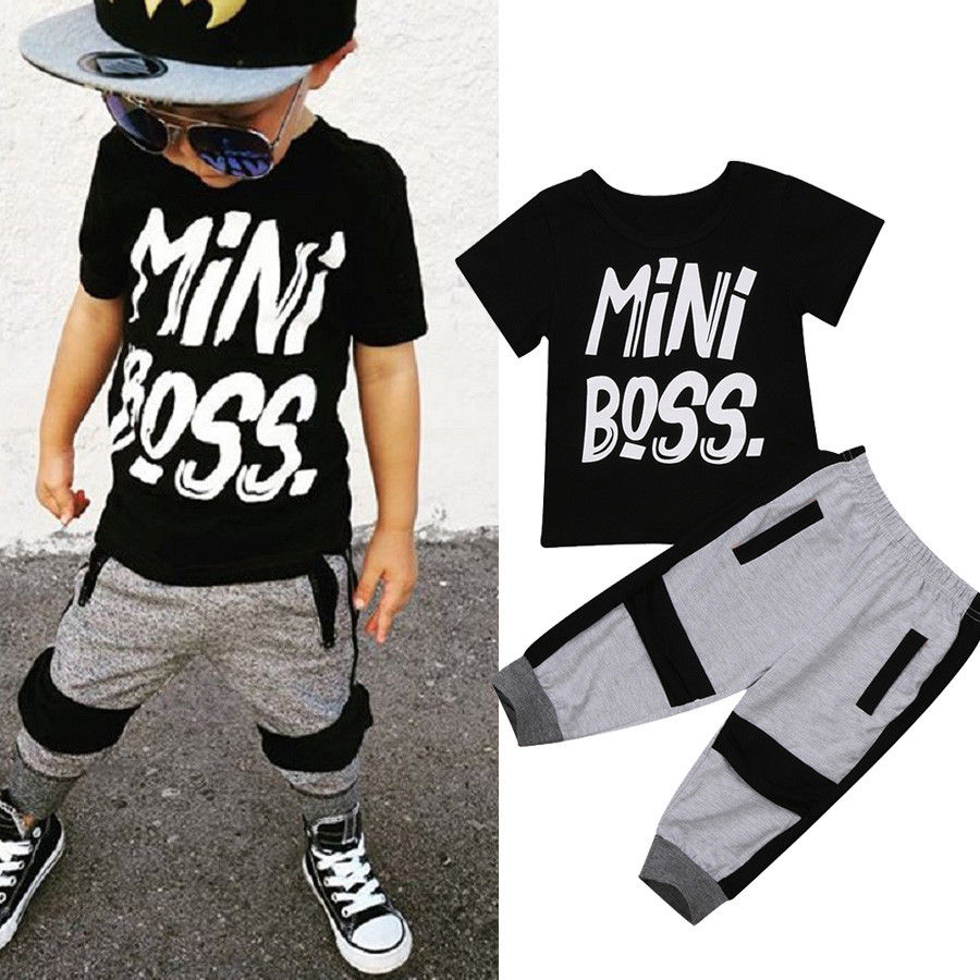 Pudcoco Boys Clothes 2Pcs Toddler Kids Baby Boy T-shirt Tops Pants  Outfits Set Clothes Age 1-6T