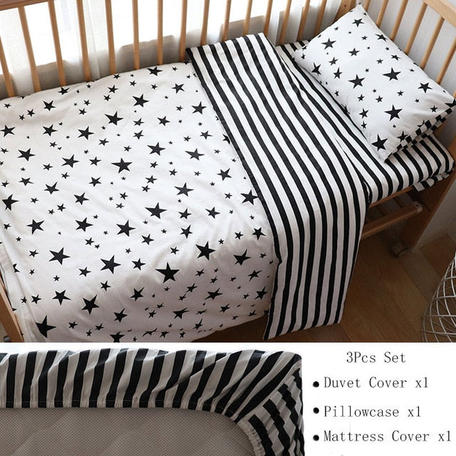 Baby Bedding Set Nordic Striped Star Crib Bedding Set With Bumper Cotton Soft Baby Bed Linen Items For Newborns Nursery Decor