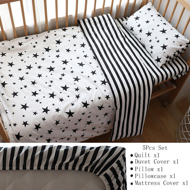 Baby Bedding Set Nordic Striped Star Crib Bedding Set With Bumper Cotton Soft Baby Bed Linen Items For Newborns Nursery Decor