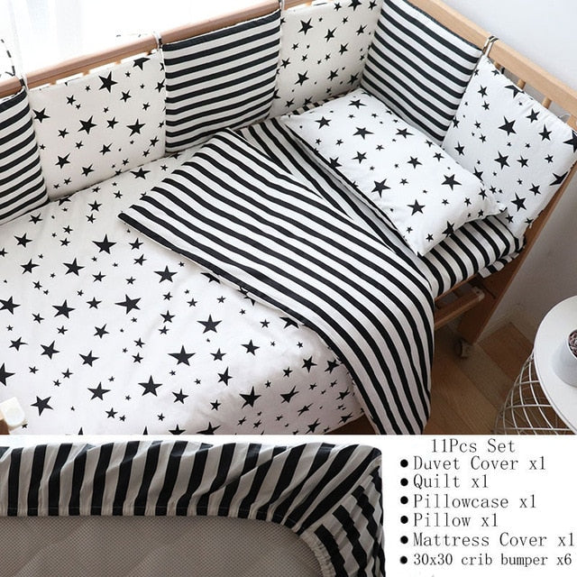 Baby Bedding Set Nordic Striped Star Crib Bedding Set With Bumper Cotton Soft Baby Bed Linen Items For Newborns Nursery Decor