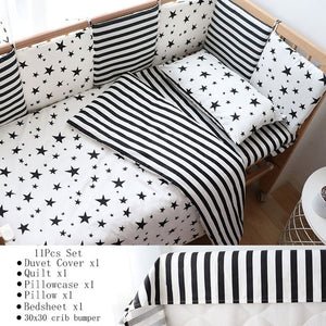 Baby Bedding Set Nordic Striped Star Crib Bedding Set With Bumper Cotton Soft Baby Bed Linen Items For Newborns Nursery Decor