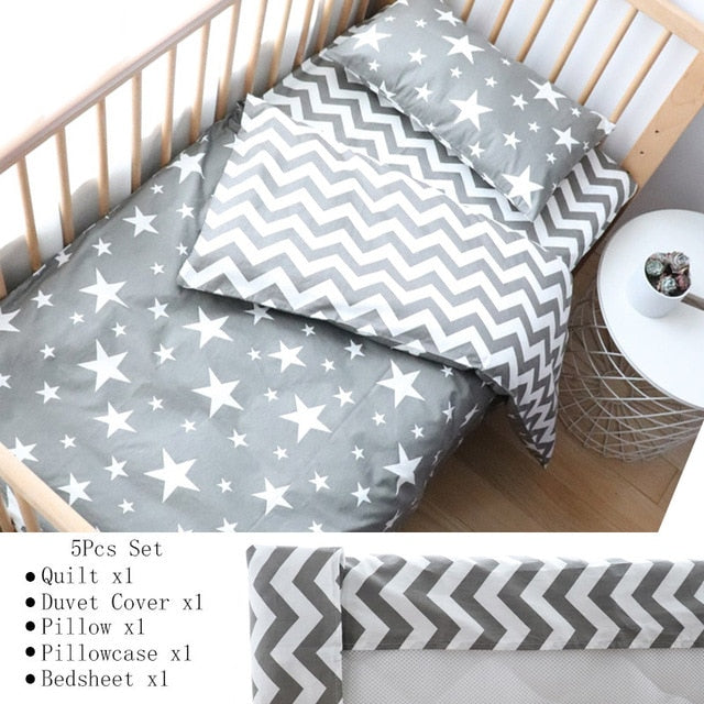 Baby Bedding Set Nordic Striped Star Crib Bedding Set With Bumper Cotton Soft Baby Bed Linen Items For Newborns Nursery Decor